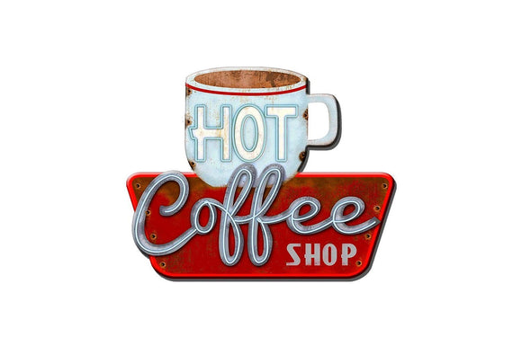 'Hot Coffee Shop' Metal Plaque