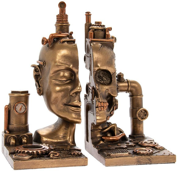 Steampunk Skull Bookends