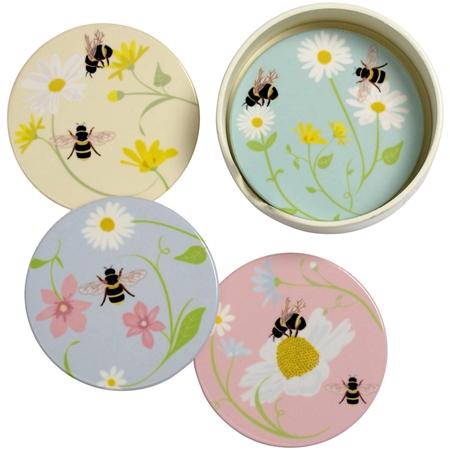 Ceramic Bee Coasters, 4pk
