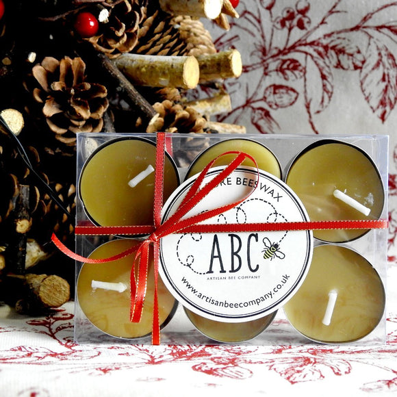 Set of 6 Handmade Christmas Beeswax Tealights