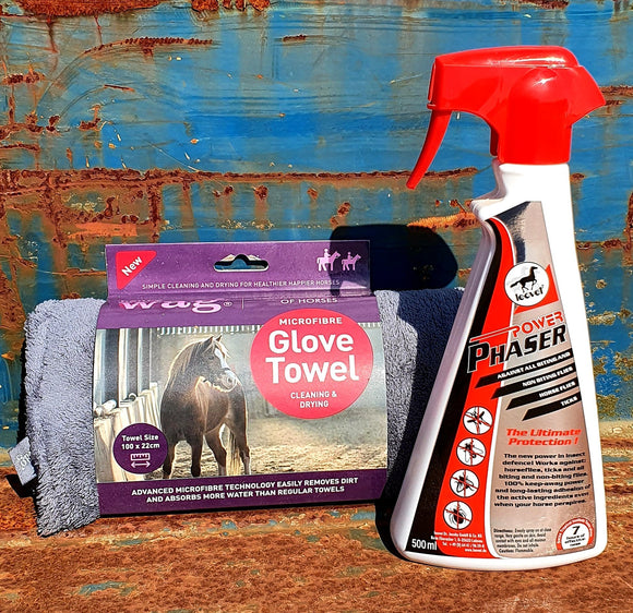 Equine Glove Towel & Leovet Power Phaser Bundle