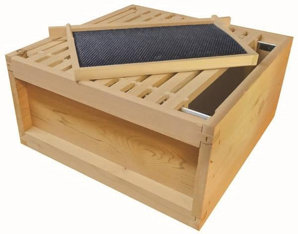 B.S. National Brood Box, Assembled, With Wooden Frames and Black Plastic Foundation, Cedar, 2nd Grade - Bee Equipment