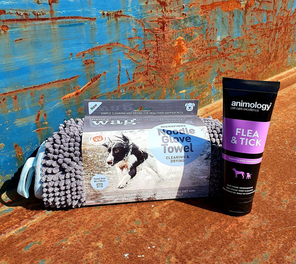 Noodle Glove Towel & Flea & Tick Shampoo Bundle