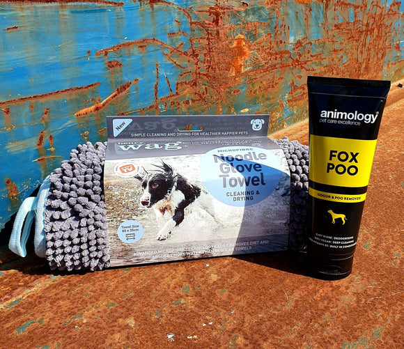 Noodle Glove Towel & Fox Poo Shampoo Bundle