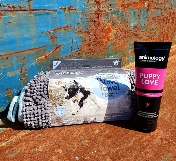 Noodle Glove Towel & Puppy Love Shampoo Bundle