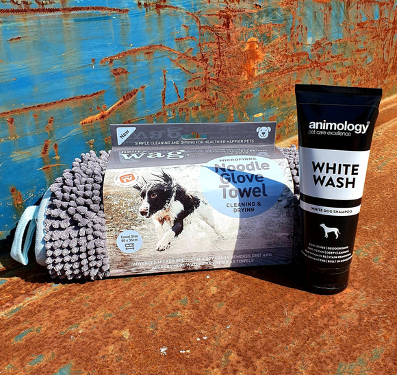 Noodle Glove Towel & White Wash Shampoo Bundle