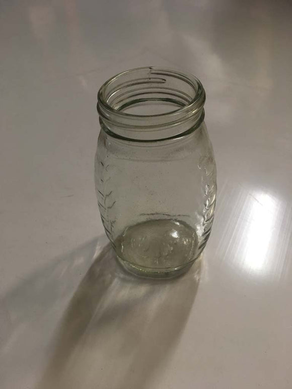 9 glass jars, no lids, ribbed sides, sample - Bee Equipment